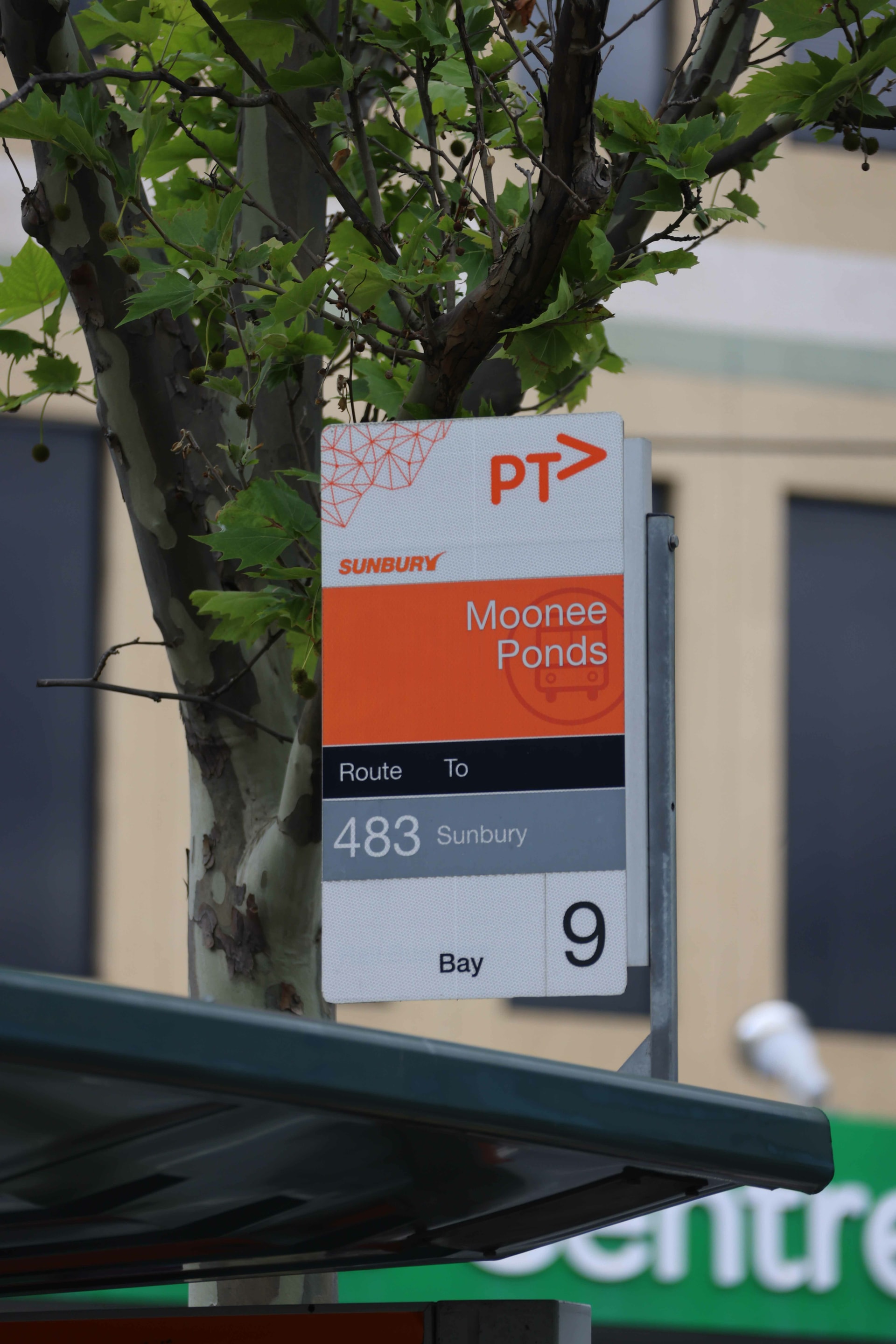 close up of bus stop sign