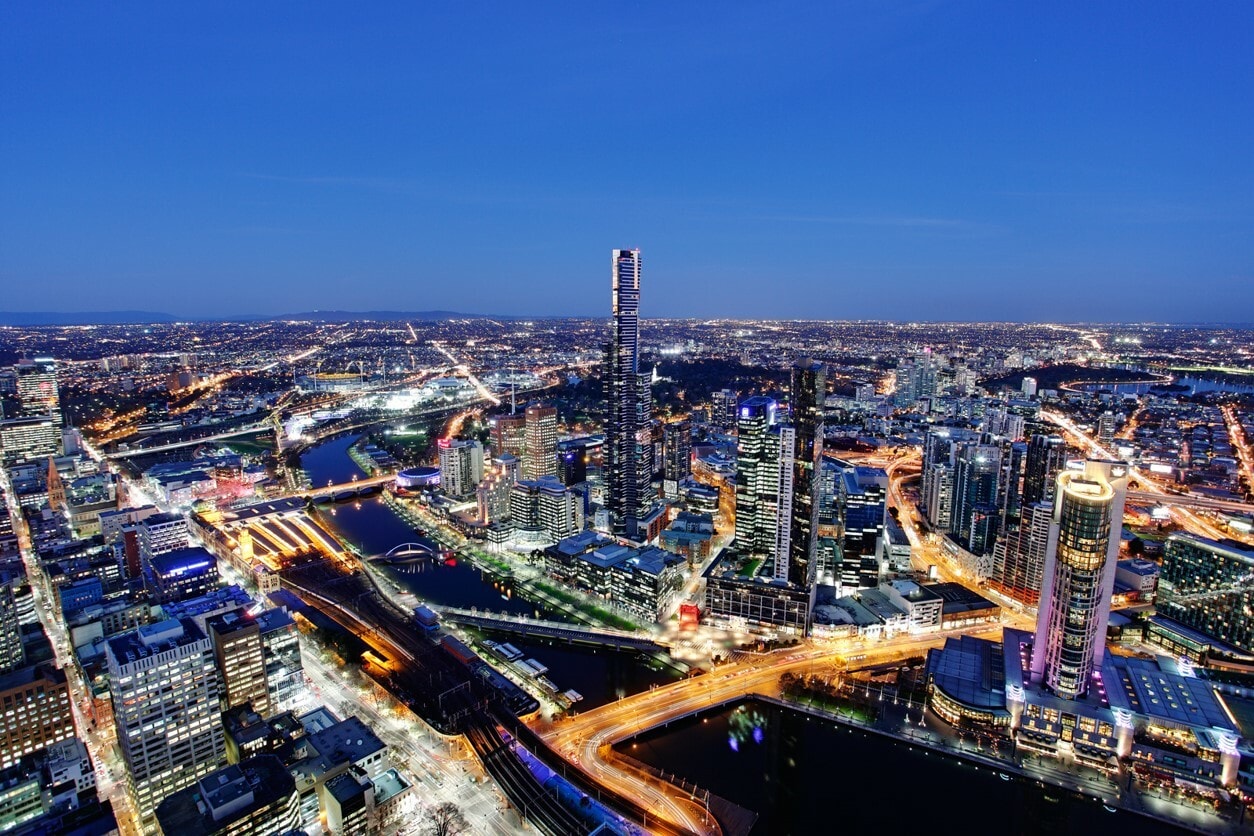 Melbourne city skyline from above